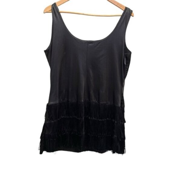 La Vie En Rose Black Sequin Fringe Scoop Neck Mini Slip Dress Large Whimsy Goth - Picture 2 of 12